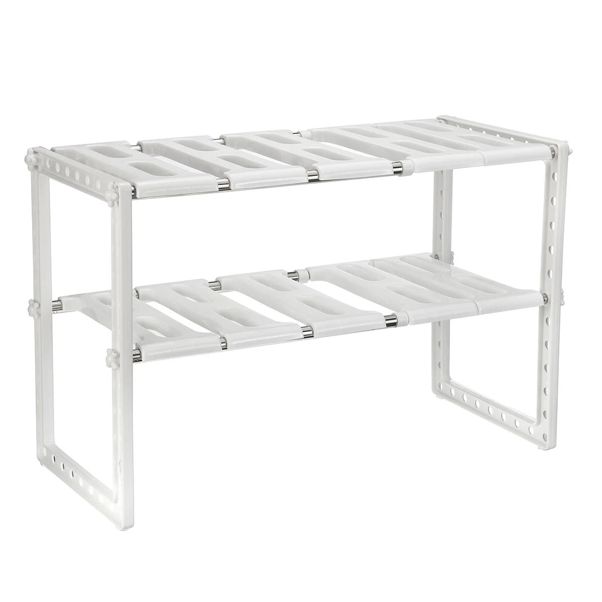 White Expandable Two-Tier Storage Shelf