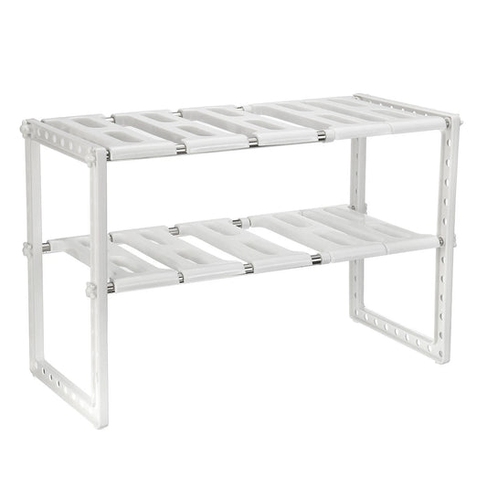 White Expandable Two-Tier Storage Shelf