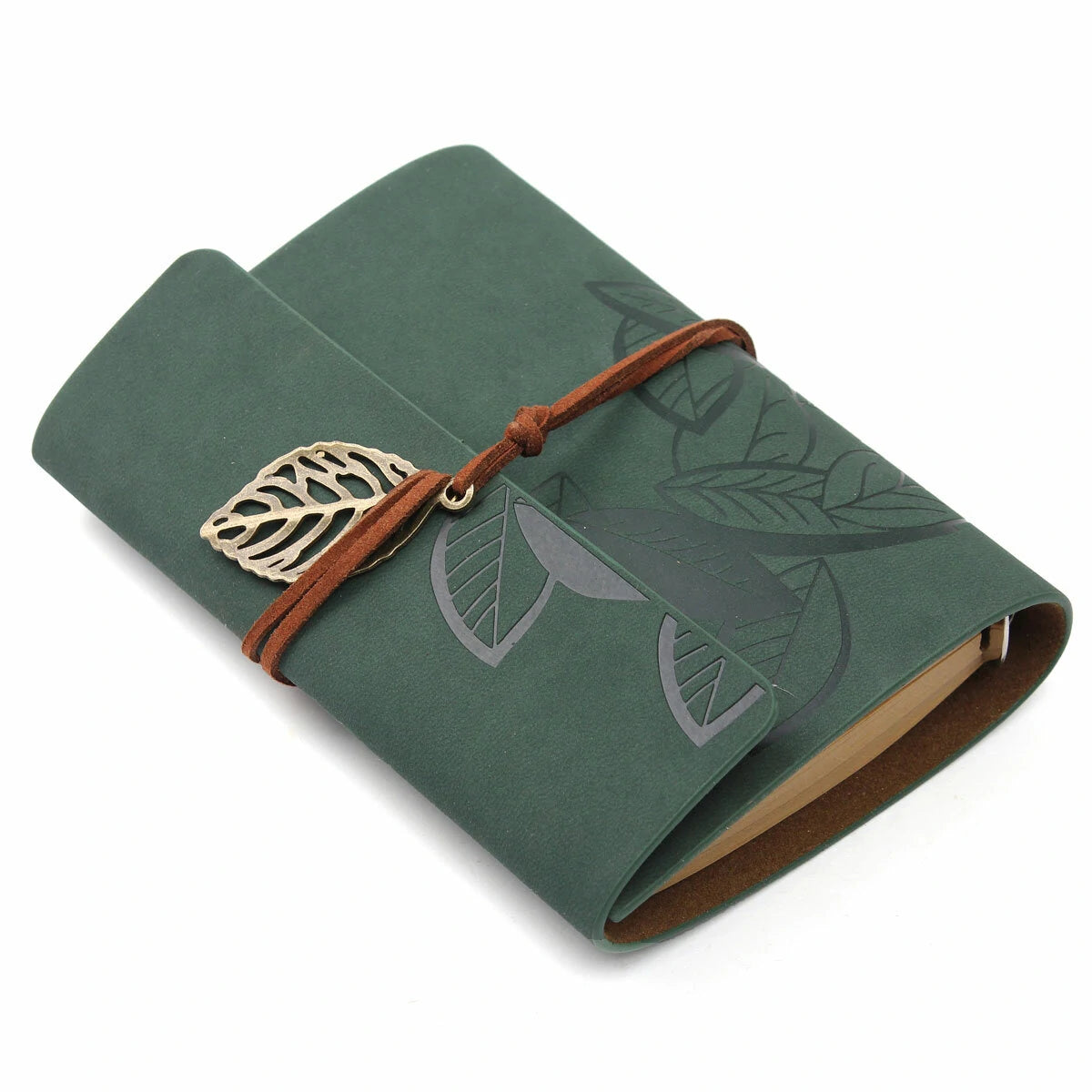 Dark Green Leaf-Cover Journal with Wrap Closure